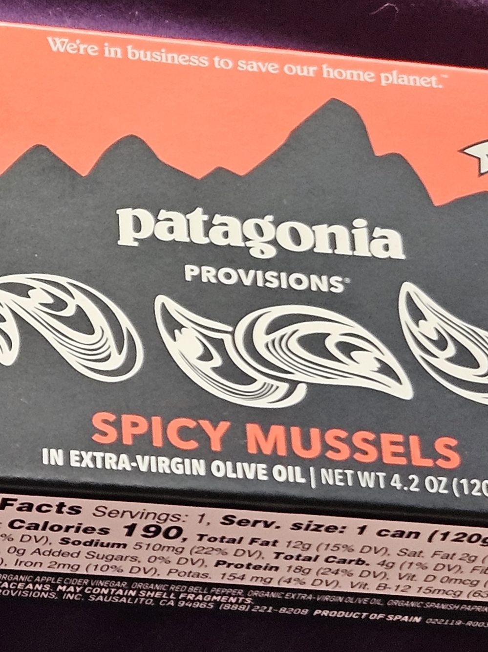 Patagonia Provisions Spicy Mussels - Bold Red & Black Packaging